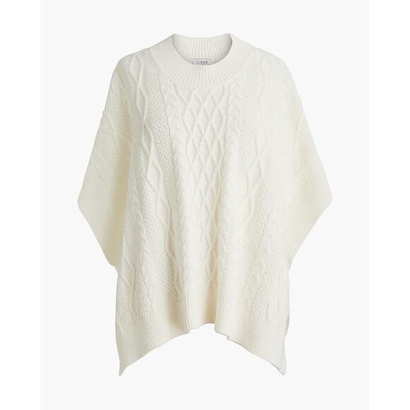NWT J. Crew Fisherman Cable-Knit Poncho in "Ivory" White One Size - Picture 1 of 9